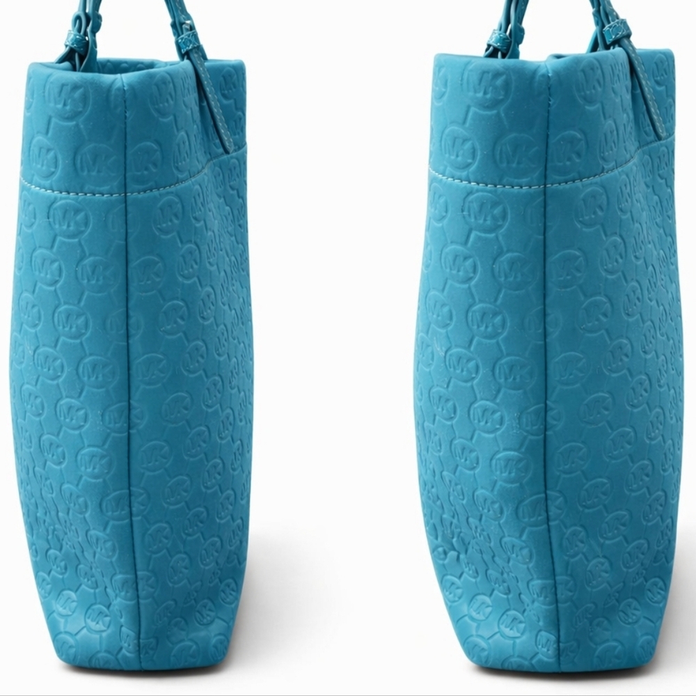 Large Michael Kors Tote JetSet Quilted Bag Turquoise Neoprene - Picture 4 of 13